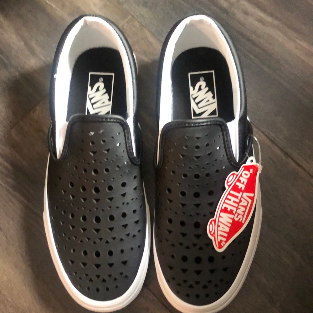 Vans, classic, back, slip-on with perforated pattern.